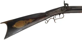 Antique Halfstock Rifle,
.41 caliber, 38-1/2" barrel, 
percussion, maple, brass,
initialed T.J.L. 